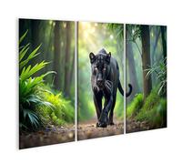 bilderfelix Tableau sur toile Panthère noire se faufilant à travers la forêt - Peinture murale - Toile 130x80 cm - 3 panneaux