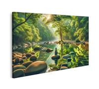 bilderfelix Tableau sur toile Paysage de méditation zen Paix Nature spirituelle Silence Reflet d'un tas de pierres dans - Toile 100x57 cm