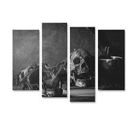bilderfelix Tableau sur toile Photographie de nature morte de crâne en noir et blanc - Toile 126x80 cm - 4 panneaux