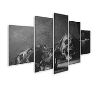 bilderfelix Tableau sur toile Photographie de nature morte de crâne en noir et blanc - Toile 170x80 cm - 5 panneaux