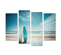bilderfelix Tableau sur toile Planches de surf sur la plage - Toile 126x80 cm - 4 panneaux