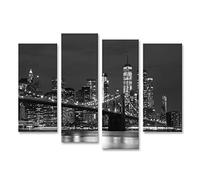 bilderfelix Tableau sur toile Pont de Brooklyn Gratte-ciel du centre-ville de New York Noir Blanc - Toile 126x80 cm - 4 panneaux