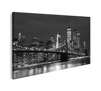 bilderfelix Tableau sur toile Pont de Brooklyn Gratte-ciel du centre-ville de New York Noir Blanc - Toile 80x40 cm
