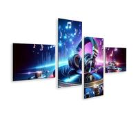 bilderfelix Tableau sur toile pour les chambres d'enfants Musique entraînante sur la platine DJ avec casque - Toile 150x80 cm - 4 panneaux
