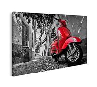 bilderfelix Tableau sur toile Scooter Vespa rouge garé sur une rue pavée - Toile 100x57 cm
