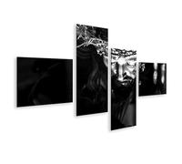bilderfelix Tableau sur toile Sculpture de la Couronne d'épines de Jésus-Christ en noir et blanc - Toile 150x80 cm - 4 panneaux