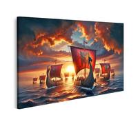 bilderfelix Tableau sur toile Sunset Fleet : les drakkars vikings prêts à naviguer - Toile 100x57 cm
