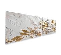 bilderfelix Tableau sur toile Texture de marbre Couleurs or blanc Fleurs dorées Design luxueux - Toile 160x40 cm - 2 panneaux