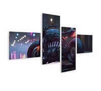 bilderfelix Tableau sur toile Vélo futuriste Cyber City Sport Cyberpunk Moto Paysage Vous - Toile 150x80 cm - 4 panneaux
