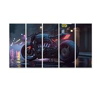 bilderfelix Tableau sur toile Vélo futuriste Cyber City Sport Cyberpunk Moto Paysage Vous - Toile 160x80 cm - 5 panneaux XXL