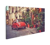 bilderfelix Tableau sur toile Vieille voiture culte dans la rue à côté du restaurant italien - Toile 100x57 cm