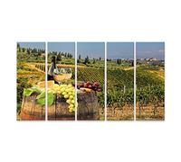 bilderfelix Tableau sur toile Vin blanc en barrique dans un vignoble du Chianti, Toscane, Italie - Toile 160x80 cm - 5 panneaux XXL