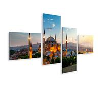 bilderfelix Tableau sur toile Vue sur le paysage urbain du musée Ayasofya Istanbul lever du soleil Türkiye - Toile 150x80 cm - 4 panneaux