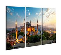 bilderfelix Tableau sur toile Vue sur le paysage urbain du musée Ayasofya Istanbul lever du soleil Türkiye - Toile 130x80 cm - 3 panneaux