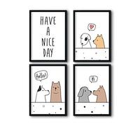 bilderreich Lot de 4 posters décoratifs pour chambre d'enfant - Pour chambre de bébé garçon et fille - 4 images encadrées dans un cadre noir en bois - 4 x DIN A4 - « Dog Nice Day »