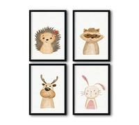 bilderreich Lot de 4 posters décoratifs pour chambre d'enfant - Pour chambre de bébé garçon et fille - Sans cadre - 4 x 20 x 30 cm - Motif animaux de la forêt
