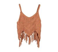 BILIKEYU Débardeur pour femme, sans manches, col en V, élégant, tricoté bohème, bretelles spaghetti, camisoles ample, confortable, crop top, d'été, marron, S