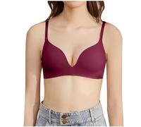 BILIKEYU Soutien-gorge sans armatures sexy push-up sans coutures doux et confortable en coton doux au quotidien Bralette classique Bustier Lingerie, rouge, 34
