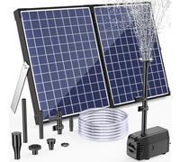 Biling Pompe solaire de bassin - 35 W - 1500 l/h - Silencieuse - Avec 4 buses - Avec câble de 8 m - Pour bassin de jardin 200-1500 l - Avec valve de régulation - Pour ruisseau, fontaine, cascades