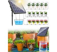 Biling Solaire Arrosage Goutte à Goutte Énergie Solaire- 2200mAh Système D'irrigation Solaire Automatique - 2,5 W 15 Goutteurs Système D'arrosage Solaire Pour Jardin, Plantes, Surélevée, Serre