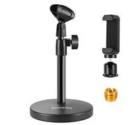 BILIONE 3 in 1 Multi-Function Desktop Microphone Stand, Adjustable Table Mic Stand with Microphone Clip, Cell Phone Clip.