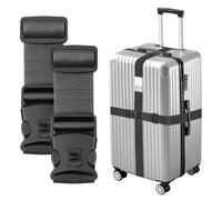 Bilione Sangles de bagage réglables de 223,5 cm, verrouillables contre une ouverture accidentelle, accessoires de voyage faciles à identifier, ajoutez un connecteur de sac (polyvalent, noir, 2)