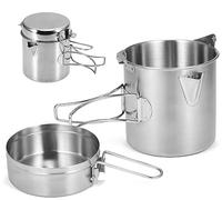 BILIPLE Casseroles Camping 2 In 1, Kit Casserole Camping en Aluminium Durable 15 x 12cm, Portable Popote Camping avec Poignée Pliable, Popote Bivouac 1-2 Personnes, pour Pêche, Outdoor, Randonnée