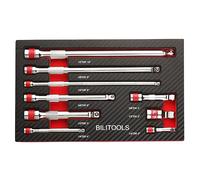 BILITOOLS 9 Rallonges Angulaires Wobble 1/4", 3/8" Et 1/2" pour Cliquets | Jeu de rallonges pour cliquet et douilles en acier Cr-V, inclinables à 10°, avec bille de retenue, moletage et plateau EVA