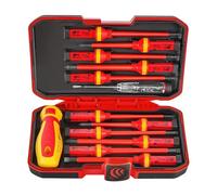 BILITOOLS Coffret de Tournevis d'Électricien VDE 1000 V, 13 Pièces | Embouts magnétiques CR-V à fente, Phillips, Pozidriv et Torx, avec poignée isolée et testeur de tension, certifié GS