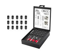 BILITOOLS Kit de Réparation de Filetage M6 x 1,0 avec Douilles Filetées | 15 douilles filetées en acier, foret HSS, taraud, fraise à lamer et outil d’insertion pour pièces en aluminium et acier