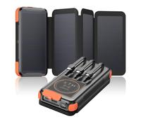 Bilivein Solaire Batterie Externe 25000mAh - Chargeur Solaire Power Bank sans Fil avec 3 Câbles et 4 Panneaux Solaires - 20W Charge Rapide PowerBank avec USB C - Lampe de Poche pour l'extérieur