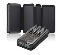 Bilivein Solaire Batterie Externe 25000mAh - Chargeur Solaire Power Bank sans Fil avec 3 Câbles et 4 Panneaux Solaires - 20W Charge Rapide avec USB C - Lampe de Poche pour l'extérieur