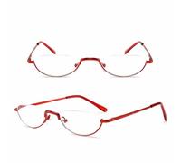 BILIZA Lunettes de lecture demi-lune en métal, demi-monture, semi-sans monture, lecteurs d'ordinateur de mode (Rouge, 2.5X)