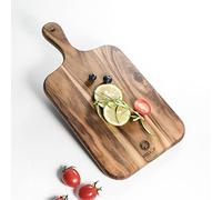 Bill.F Grande planche à découper en bois d'acacia avec poignée et suspension en coupe naturelle rustique env. 35 x 18 x 1,8 cm Planche en bois pour la cuisine Planche à découper massive