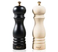 Bill.F Lot de 2 moulins à poivre et sel en bois rechargeables 17,8 cm avec rotor réglable en céramique (noir et beige)