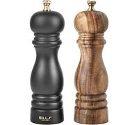 Bill.F Lot de 2 moulins à poivre et sel en bois rechargeables 17,8 cm avec rotor réglable en céramique (noir et bois)