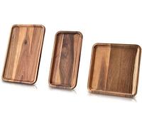 Bill.F Lot de 3 plateaux de service en bois d'acacia Octogone pour fruits, légumes, apéritif, plateau de service, nourriture, planche à fromage, pain Charcuterie Boardsoard