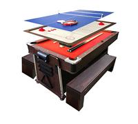 Billard AMERICAIN 7FT Rouge + Hockey DE Table + Table DE Tennis + Plan COVERTOUR Mod. Mattew Rouge avec bancs