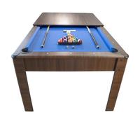 PLAY4FUN Billard Américain Ambiance 7Ft - 226,5 x 126,5 x 80 cm avec Accessoires et Plateau dînatoire - Couleur Chêne (Marron) et Tapis Bleu
