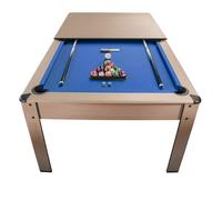 Billard convertible couleur bois Chêne et tapis bleu 226 x 126cm - Ambiance