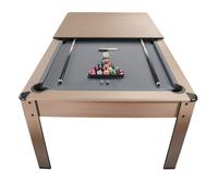 Billard convertible couleur bois Chêne et tapis gris 226 x 126cm - Ambiance