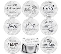 Billbotk Lot de 8 Dessous de Verre en céramique avec versets de la Bible, Dessous de Verre avec Support, Dessous de Verre absorbants pour décoration d'intérieur et Cadeaux chrétiens, 10,2 cm
