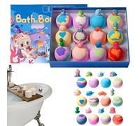 Billes de Bain avec Jouet à l'Intérieur,Lot de 12 pièces aux Couleurs de l'arc-en-, moussantes - Idée Cadeau pour Garçons Filles - pour Ados & Famille Filles Garçons