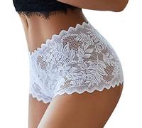 Billet Doux Lingerie Femmes Dentelle Boyshort Sexy Culotte Florale Taille Basse sous-vêtements Dames Confortable caleçon Femme Lingerie Lingerie Sexy pour (White, S)