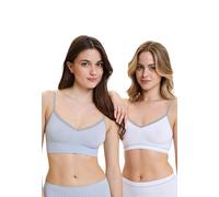 Billet Doux, Lot de 2 Brassières, Femme, Une Parfaite élasticité et Un Confort Absolu, Le Galon de Dentelle apporte Une Touche de féminité, Blanc & Blanc/Gris, 42-44