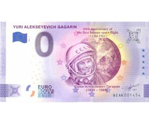 Billet Touristique 0 Euro Gagarin · 60e Anniversaire du Premier vol Spatial habité · Souvenir zéro € Note Billet de Banque