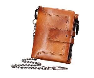 Billetera de piel de para hombres real | cierre de la billetera de la cadena antirrobo de con múltiples ranuras de tarjetas de bolsillo y un bolso elegant y elegante que ofrece al, YELLOW, verwijzen