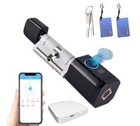 Billg Serrure Connectée, Wi-FI Serrure Biométrique avec Passerelle, Empreinte, App Bluetooth, Carte et Clés, Cylindre Connecté pour Portes de 60-100mm, Serrure Empreinte Digitale Alliage d’Aluminium