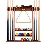 Billiard Cue Holder,Billiard Cue Wall Mount With Storage Rack,Solid Wood,6 Holes And 15 Ball Holders,For Gym Entertainment Center