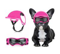 BillionChains Casque de moto pour chien avec lunettes pour petits chiens - Casque de moto avec trous pour les oreilles et sangles réglables - Casque de sécurité pour chiot - Rose